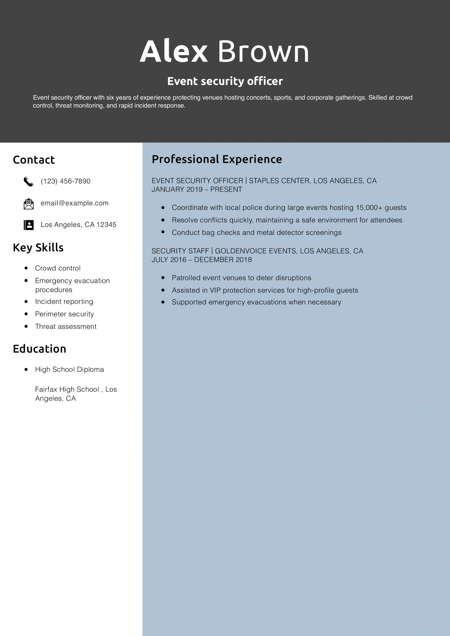 Event security officer resume example