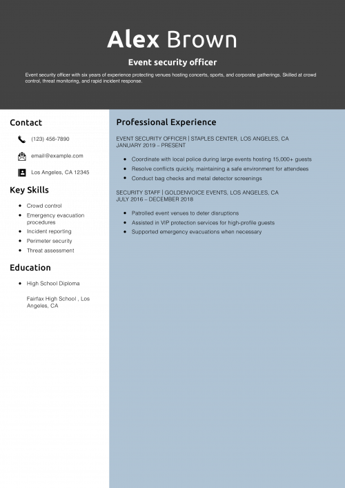 Event security officer resume example