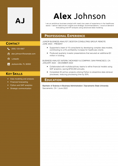 Entry-Level Business Analyst Resume Example
