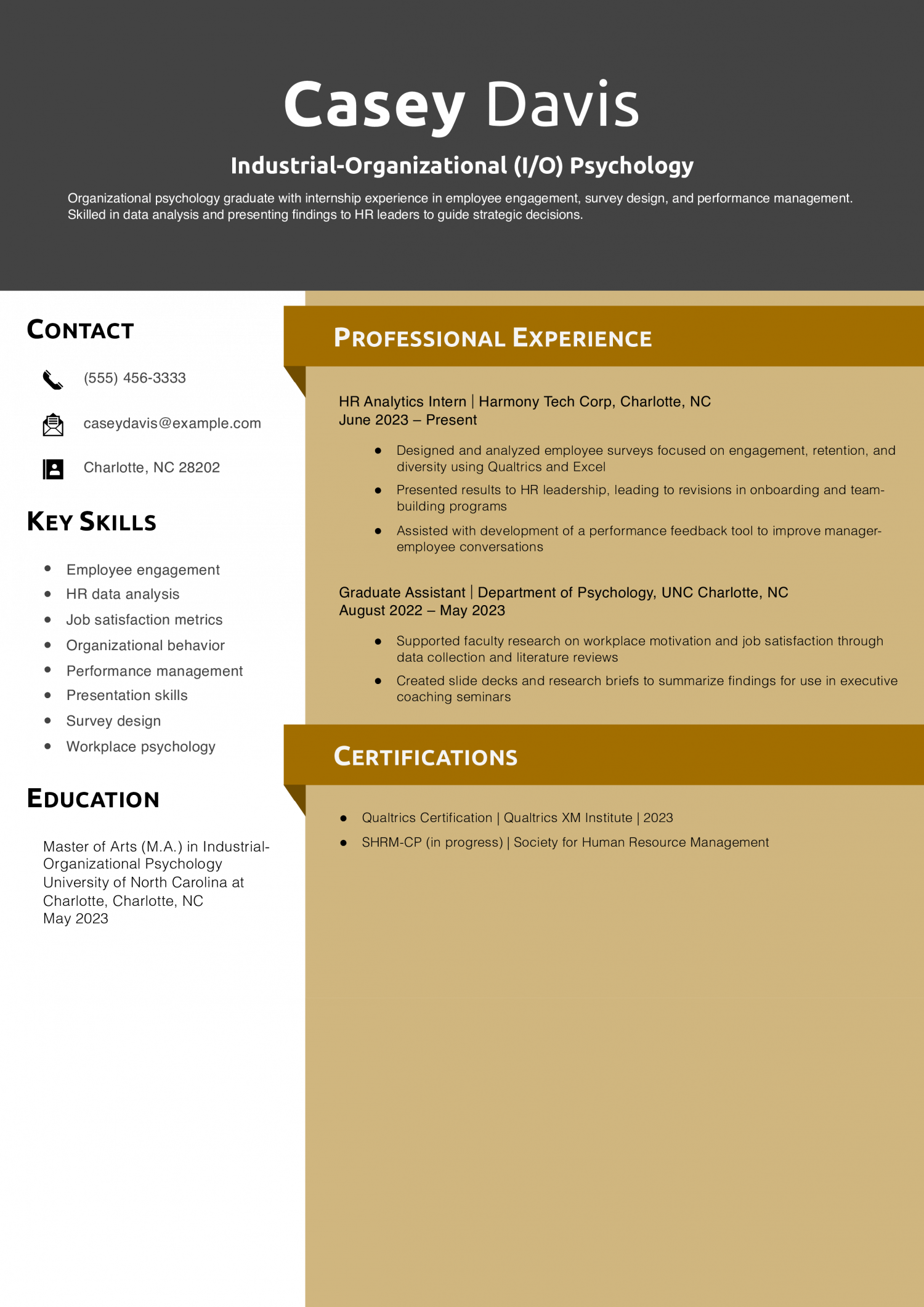 Industrial-Organizational (I/O) Psychology Resume