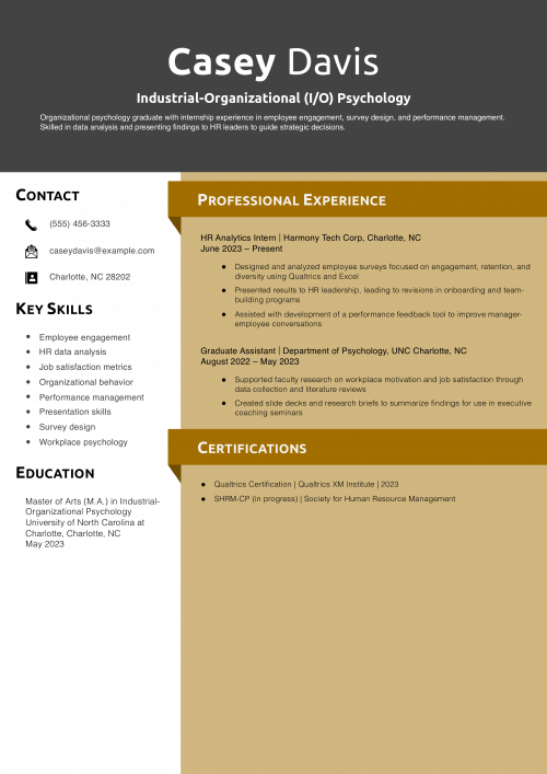 Industrial-Organizational (I/O) Psychology Resume