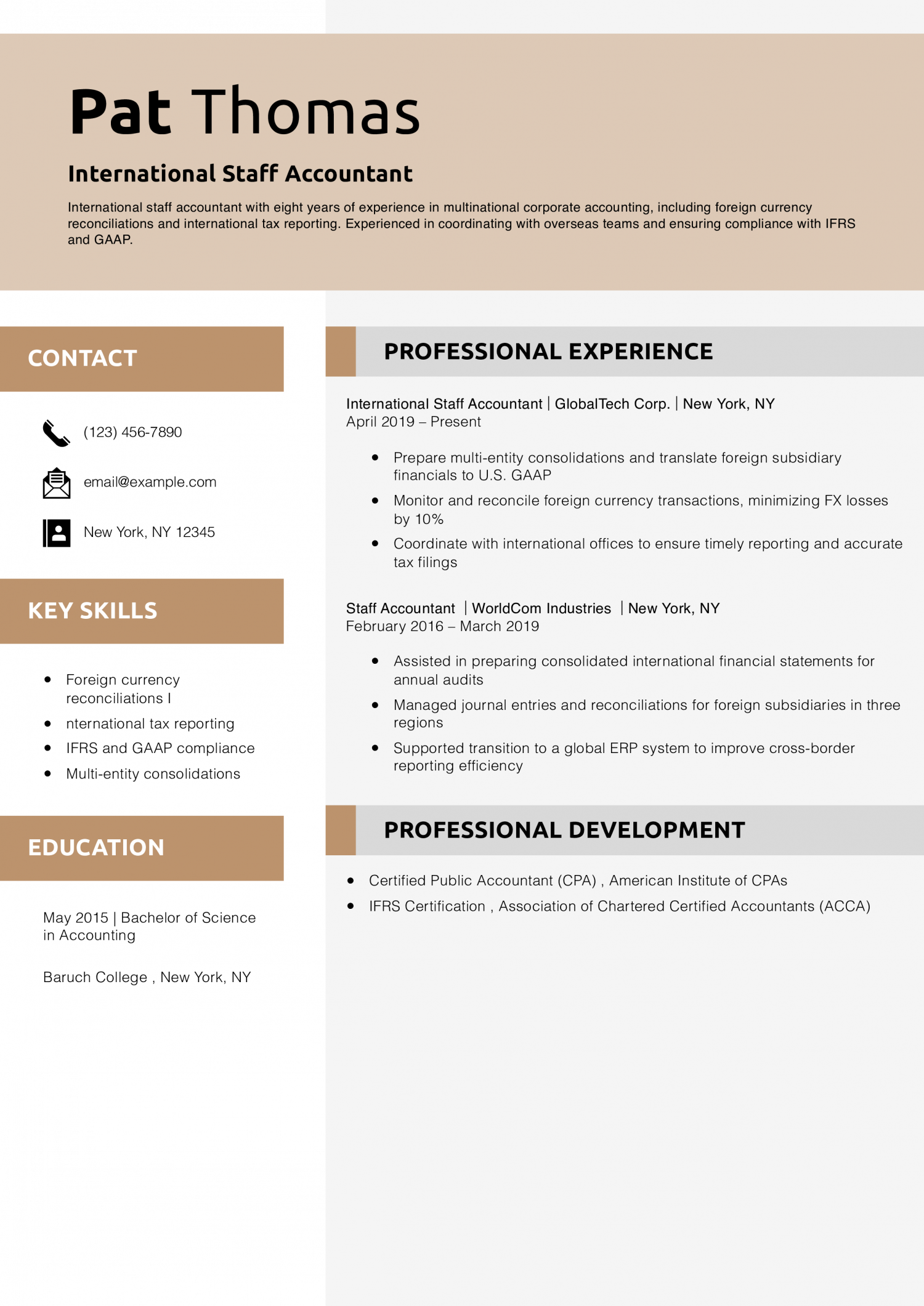 International Staff Accountant Resume Example