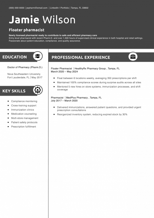 Floater pharmacist resume 