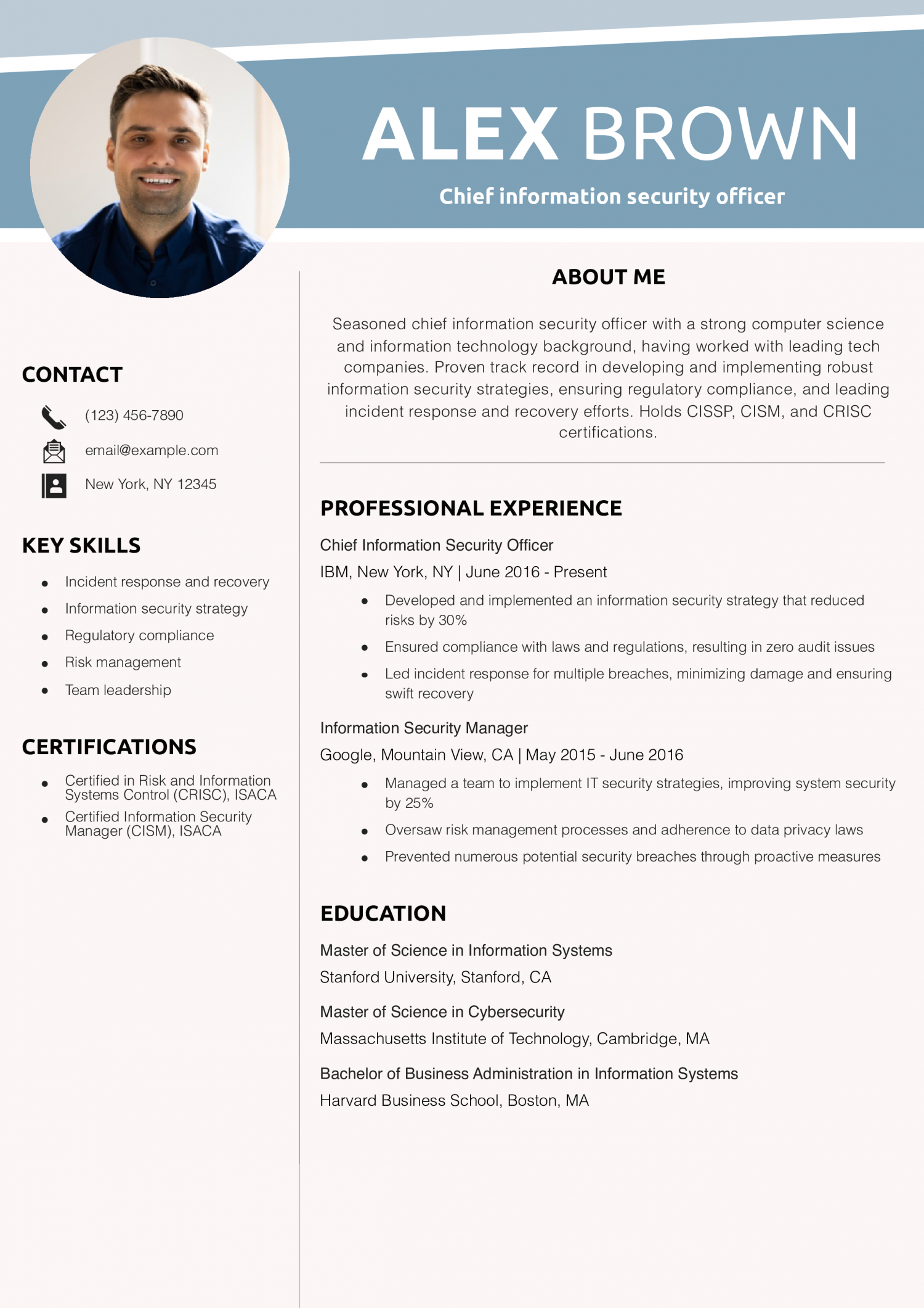 Chief information security officer resume example