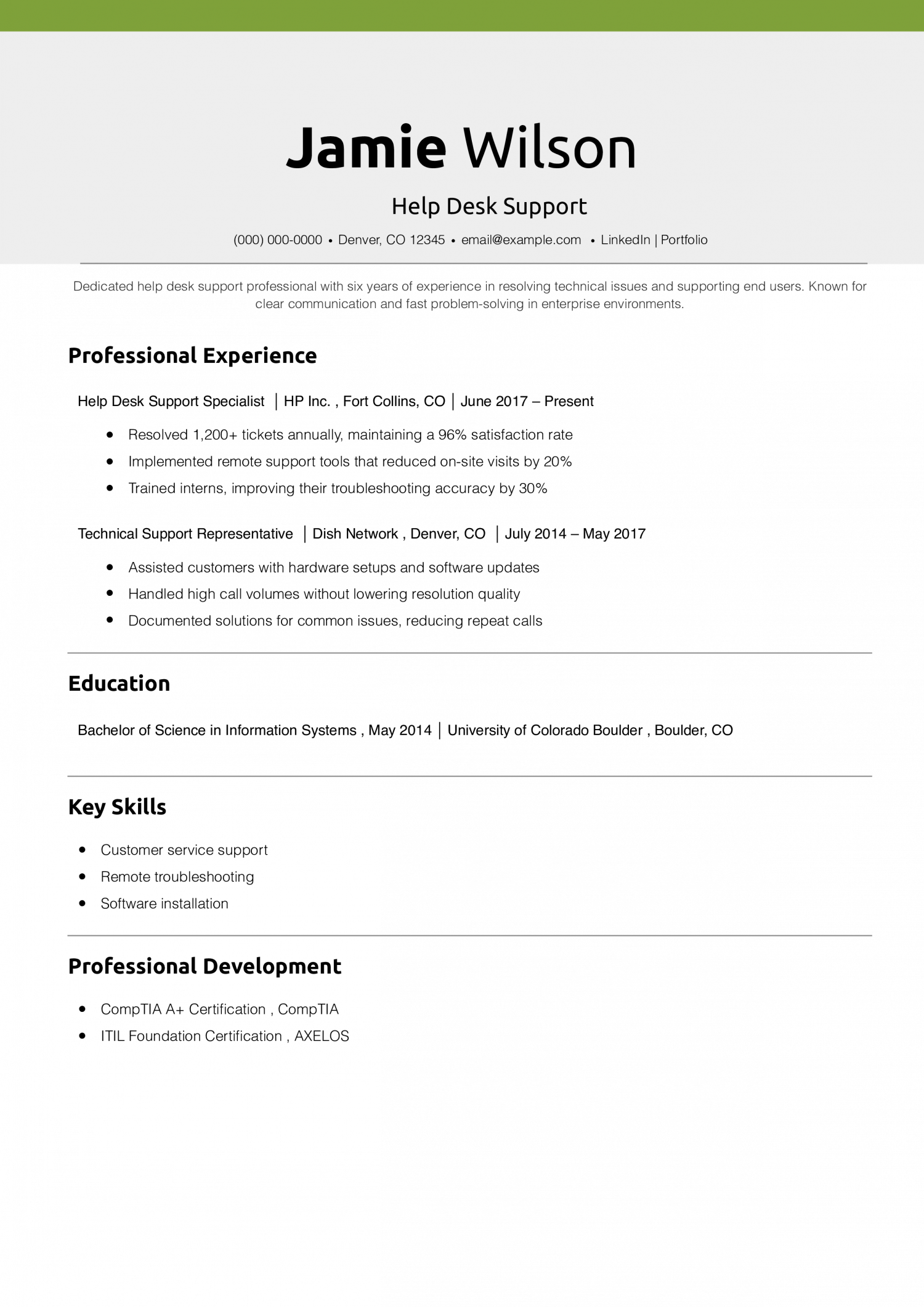 Help Desk Support Resume Example 