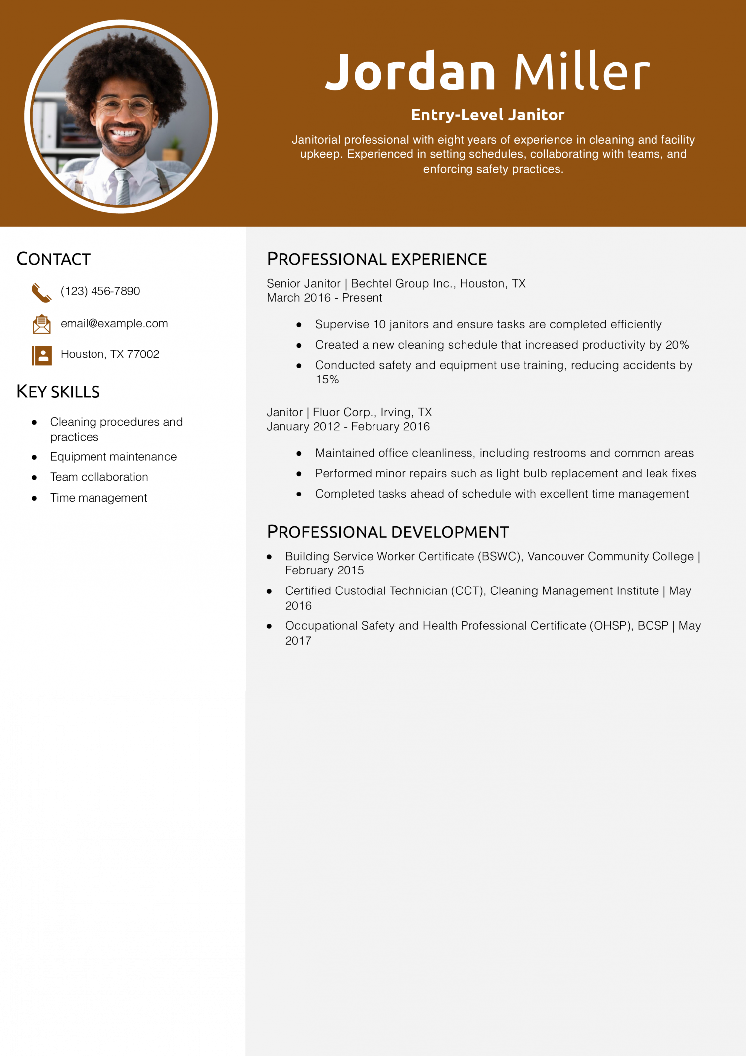 Entry-Level Janitor Resume Example