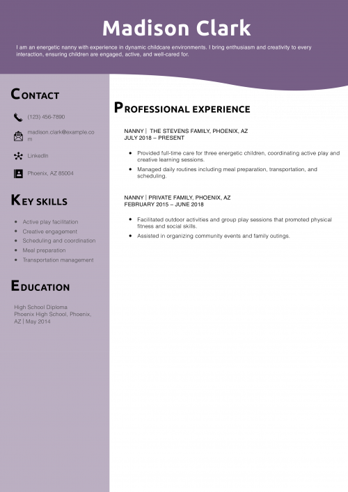 Full-Time Nanny Resume Example
