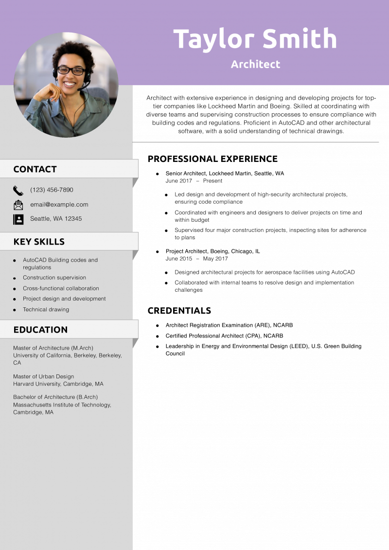 Architect Resume Example