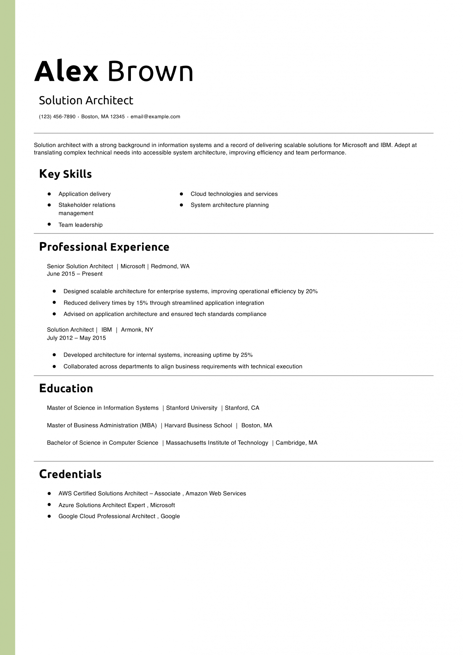 Solution Architect Resume Example