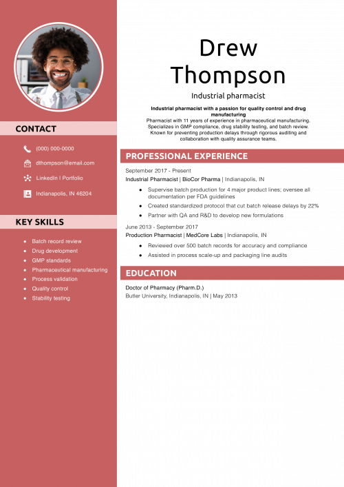 Industrial pharmacist resume  