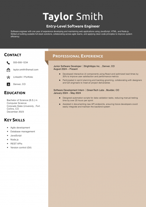 Entry-Level Software Engineer Resume 
