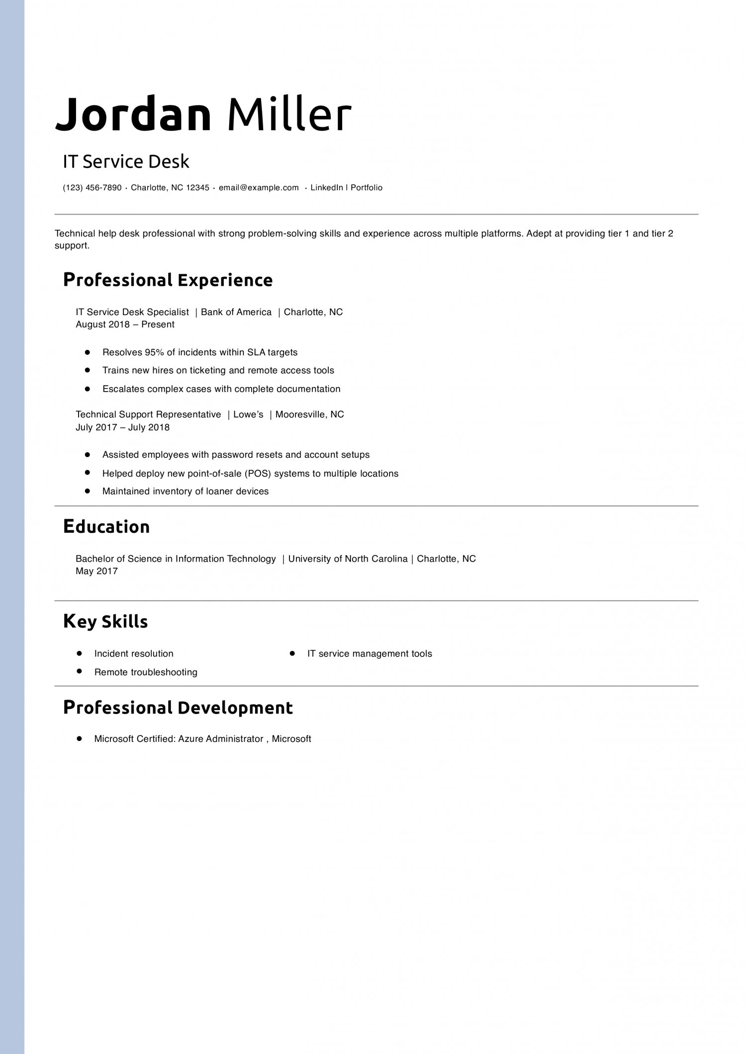 IT Service Desk Resume Example 
