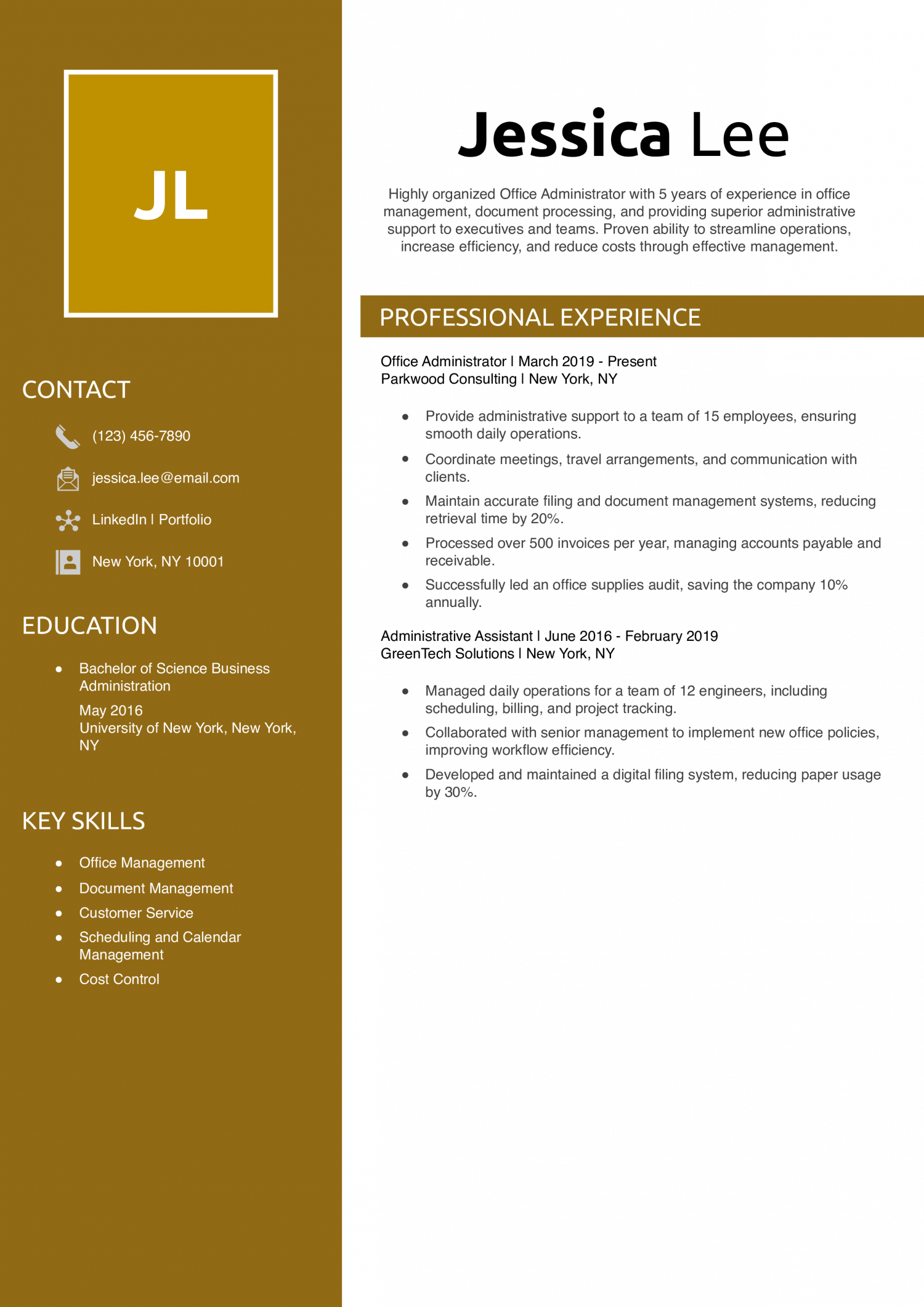 Office Administrator Resume Example