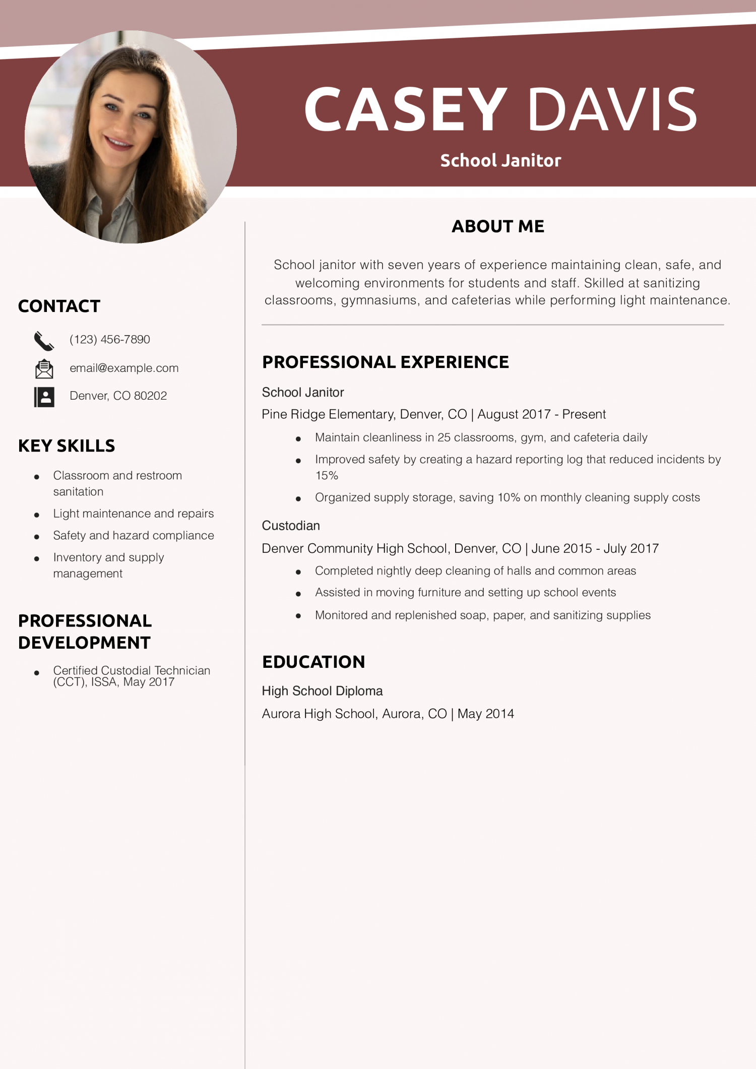 School Janitor Resume Example