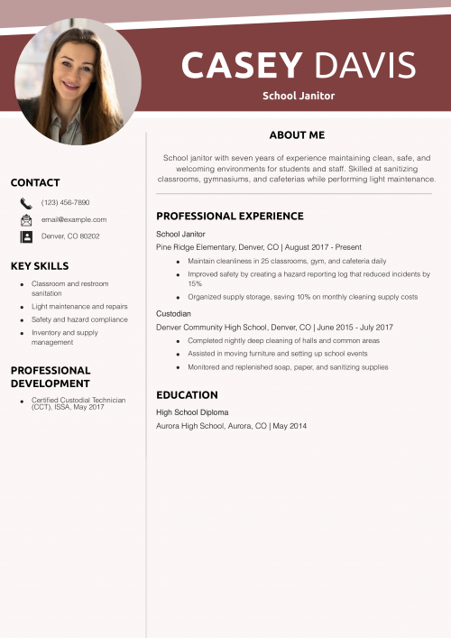School Janitor Resume Example 