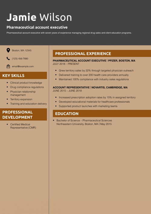 Pharmaceutical account executive resume example