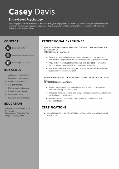 Entry-Level Psychology Resume