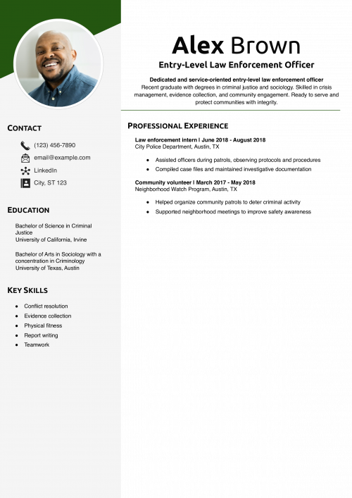 Entry-Level Law Enforcement Officer Resume Example