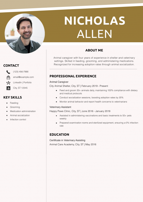 Animal Caregiver Resume Example