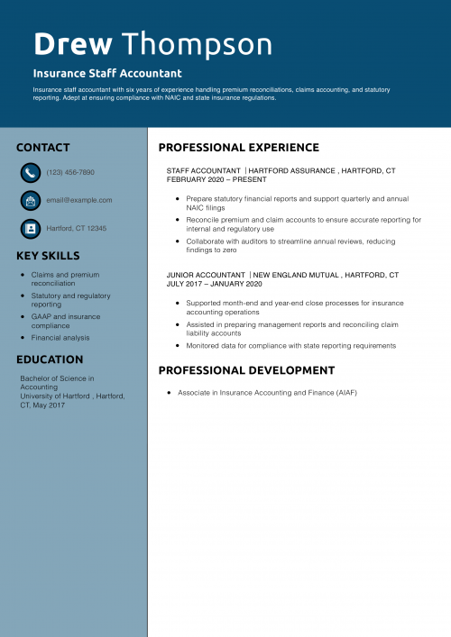Insurance Staff Accountant Resume Example   
