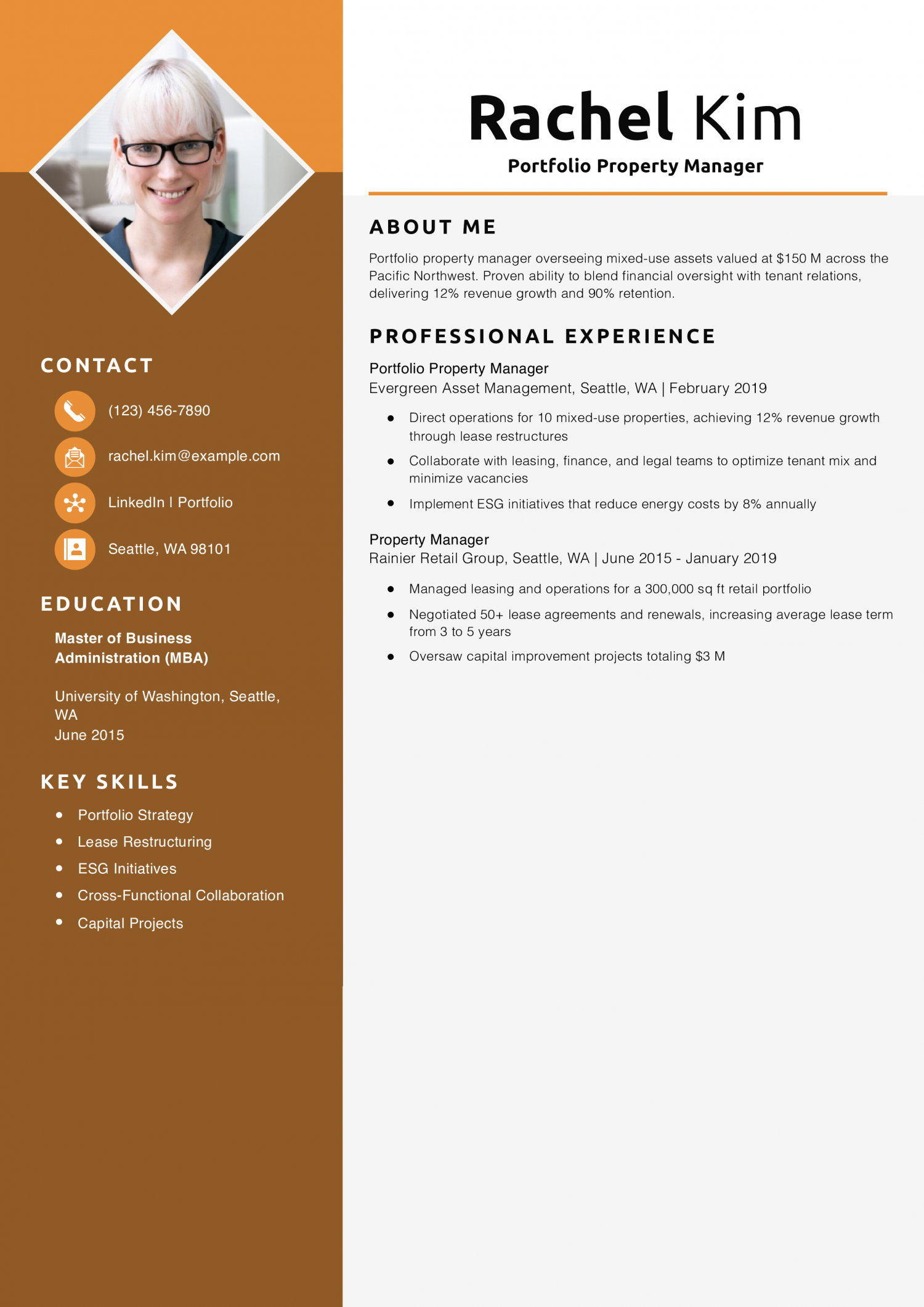 Portfolio Property Manager Resume Example