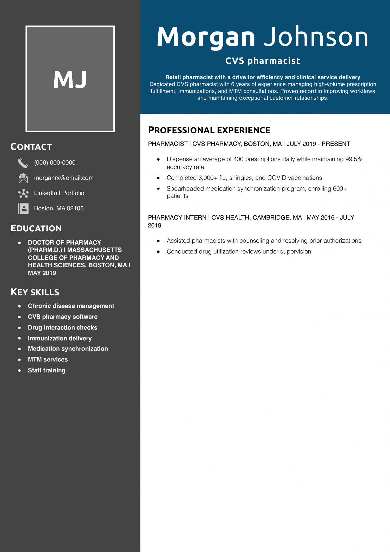 CVS pharmacist resume  