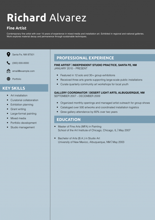 Fine Artist Resume Example