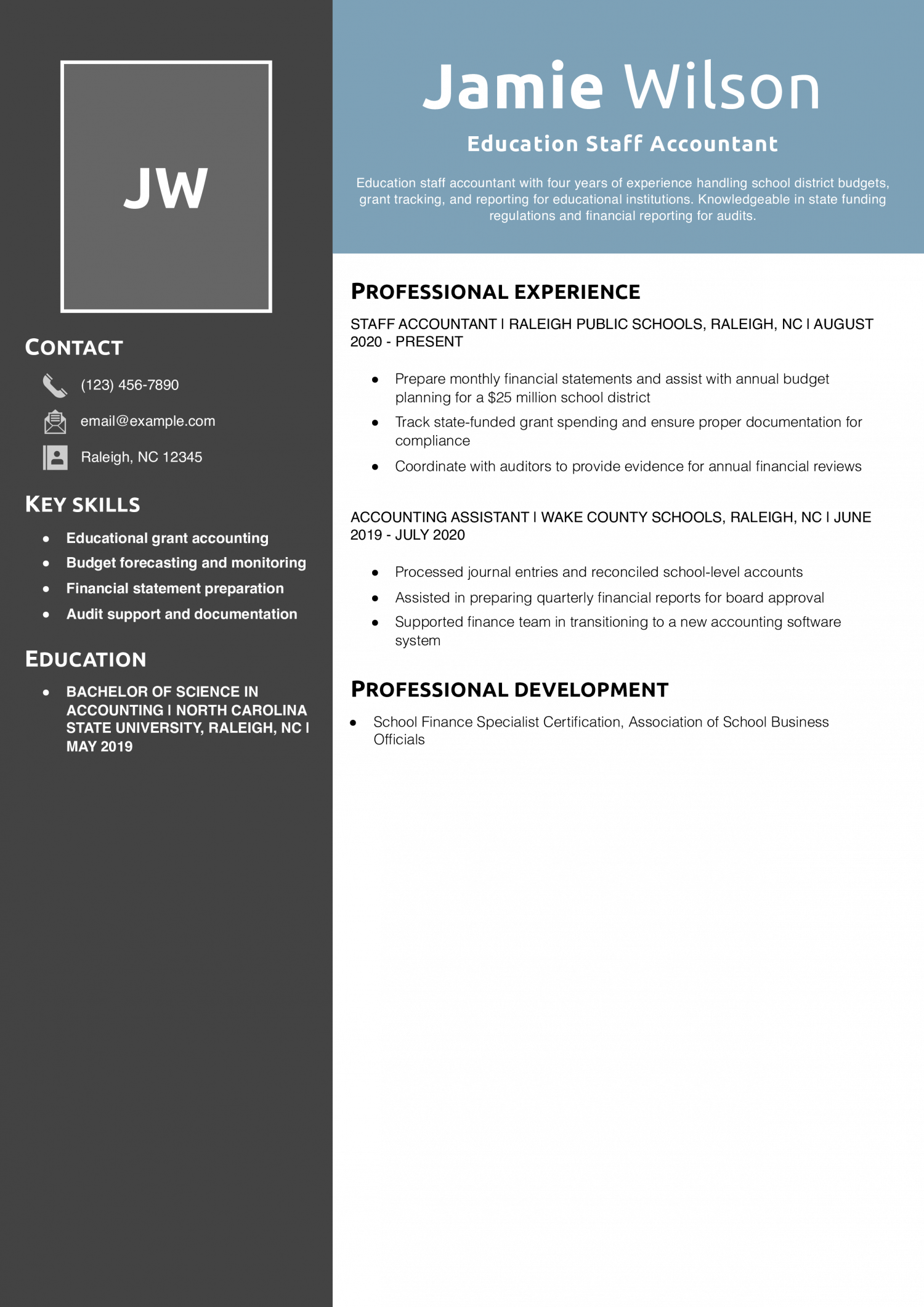 Education Staff Accountant Resume Example