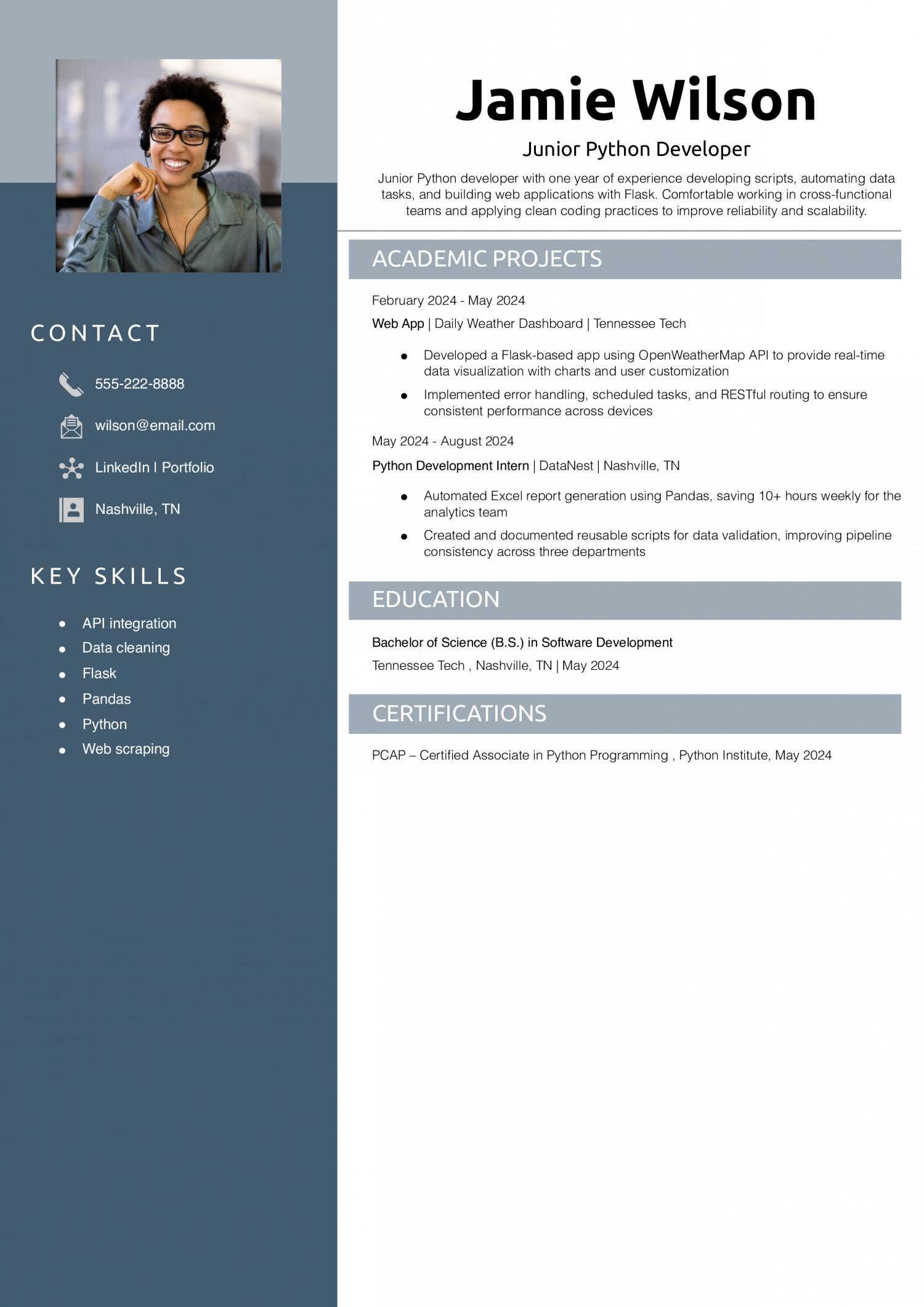 Junior Python Developer Resume 