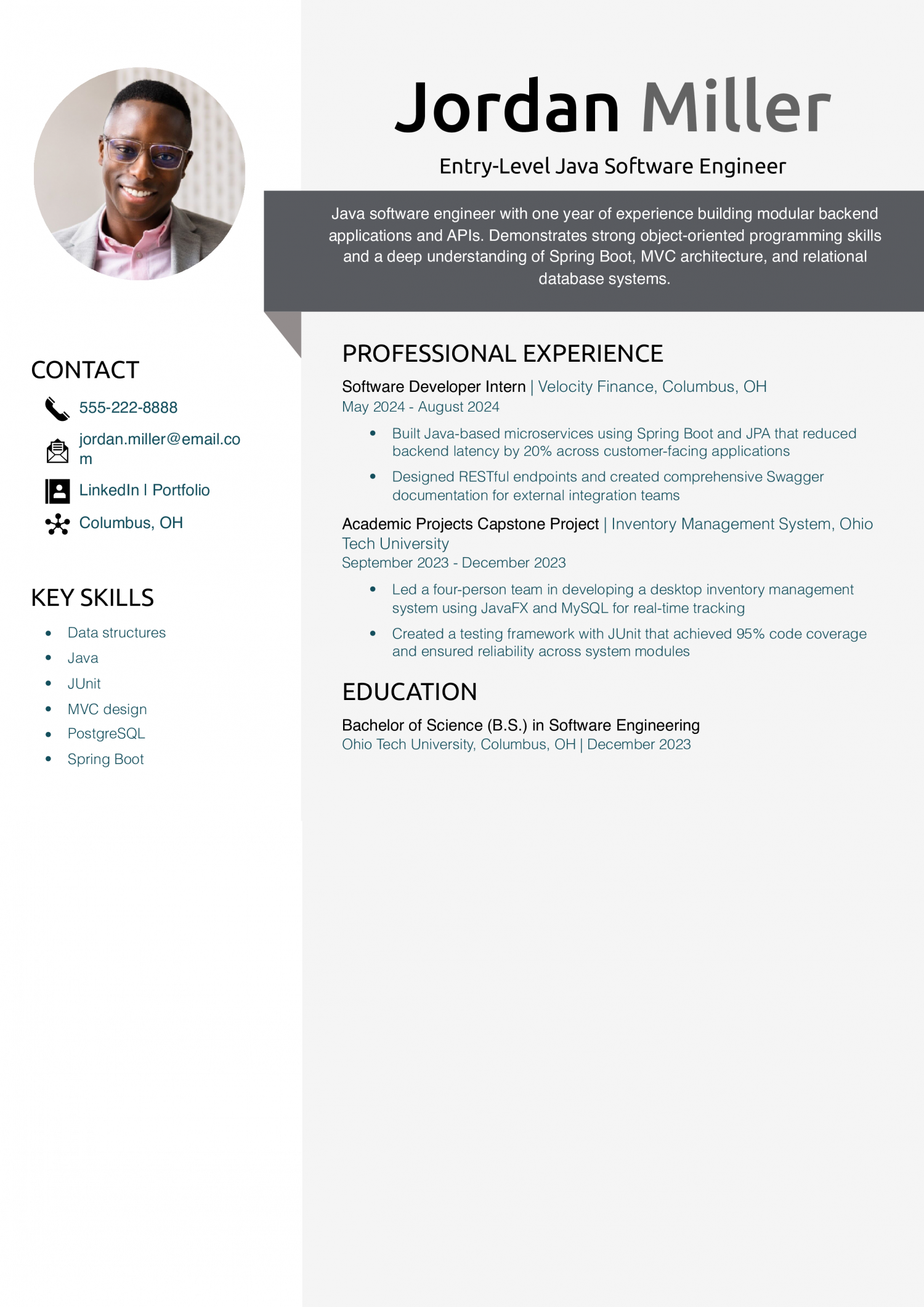 Entry-Level Java Software Engineer Resume 