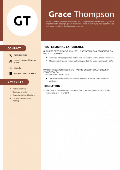 Business Development Analyst Resume Example