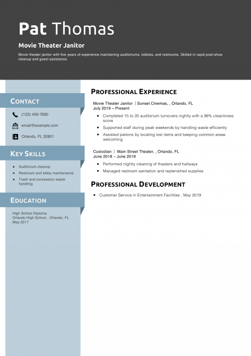 Movie Theater Janitor Resume Example 