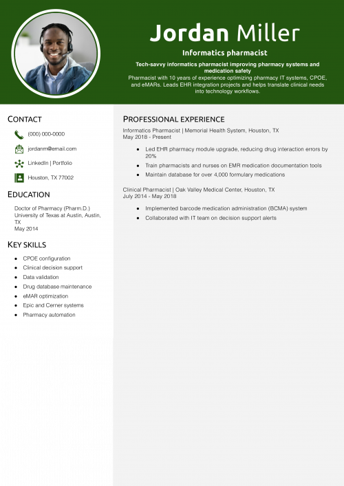 Informatics pharmacist resume 