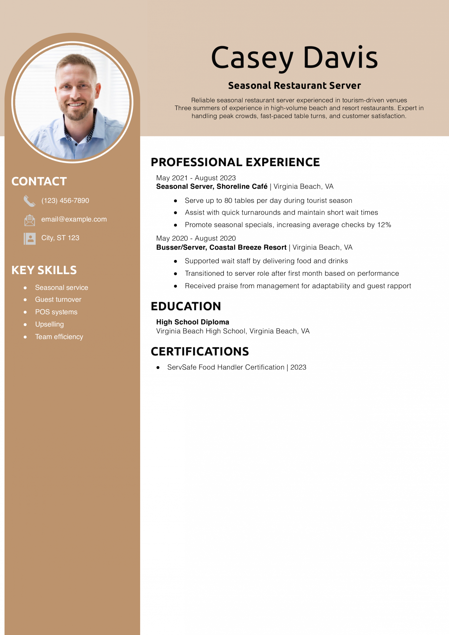 Seasonal Restaurant Server Resume Example