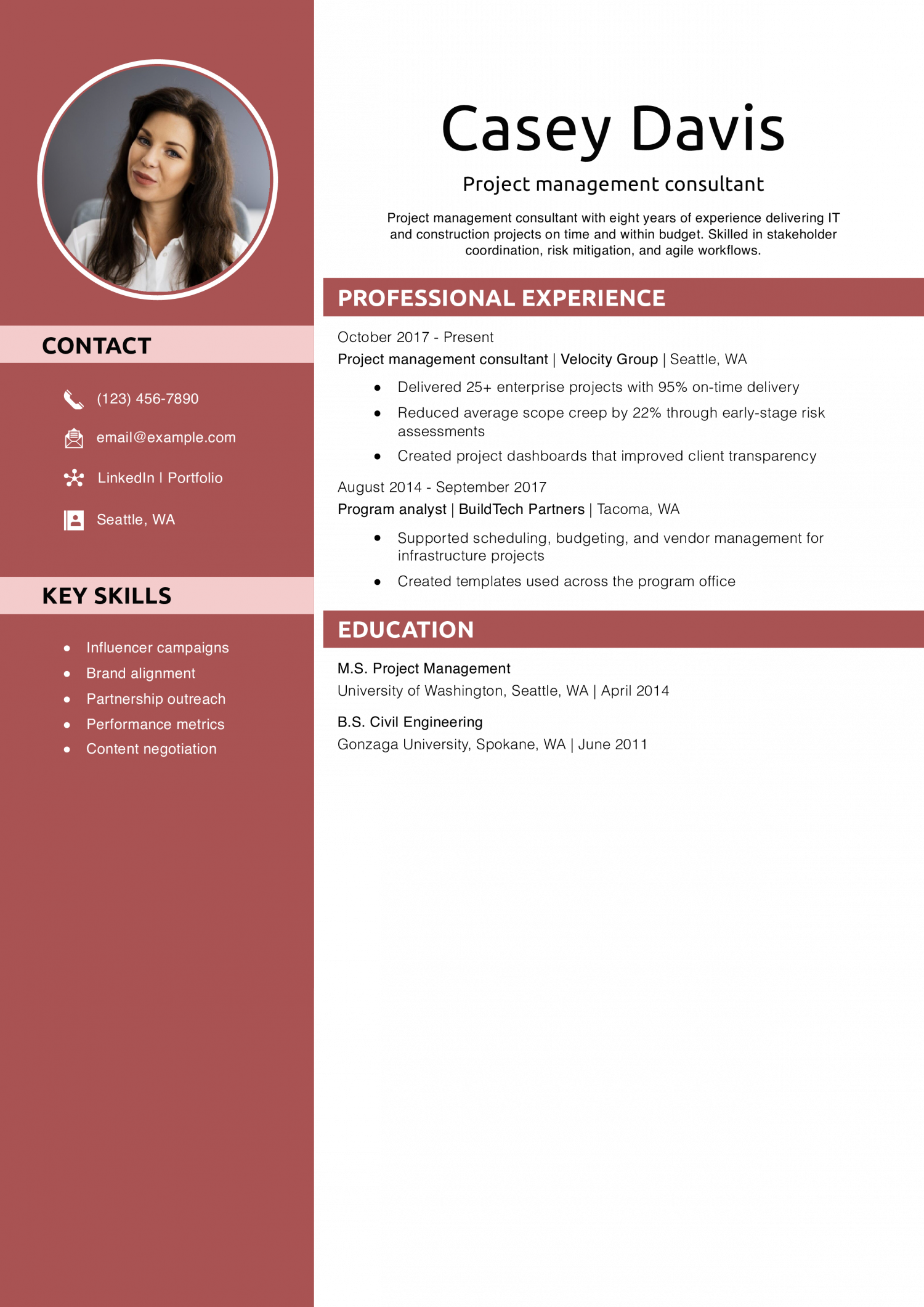 Project management consultant resume