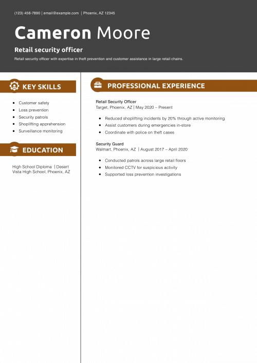 Retail security officer resume example