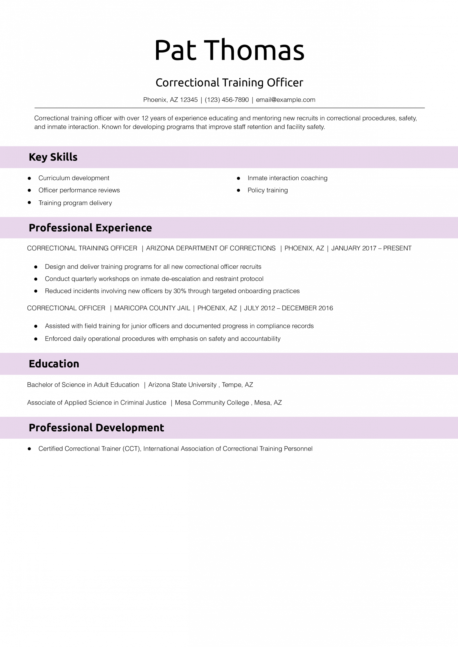 Correctional Training Officer Resume Example _Copy
