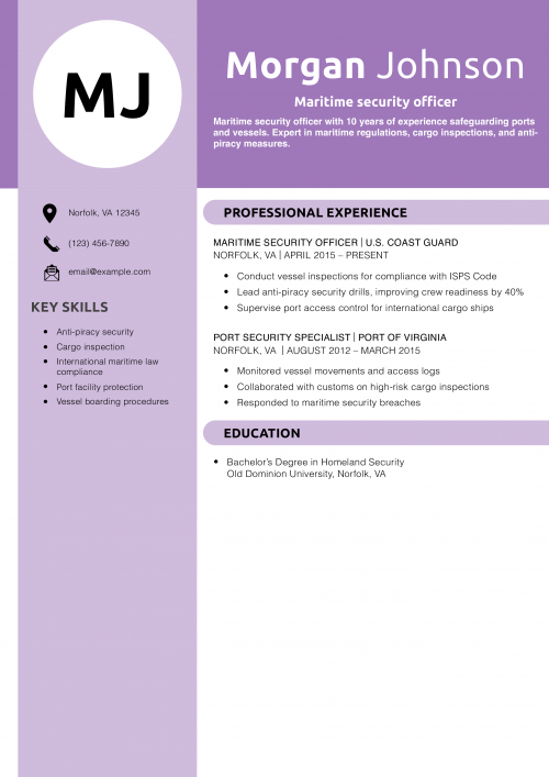 Maritime security officer resume example