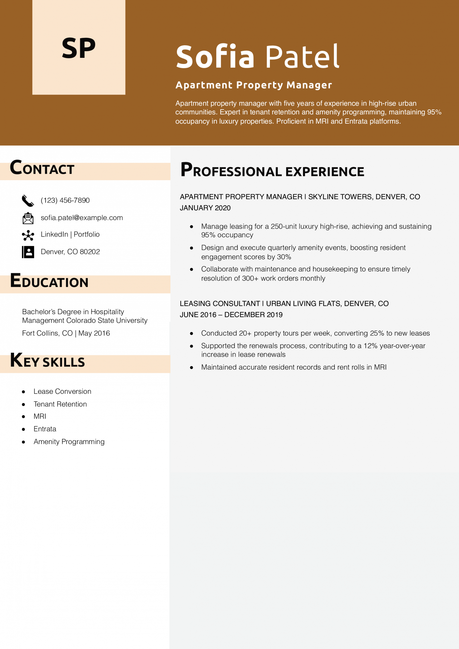 Apartment Property Manager Resume Example