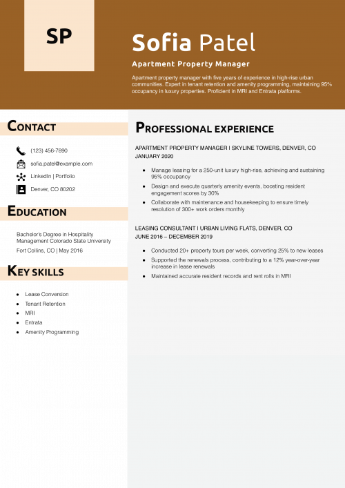 Apartment Property Manager Resume Example