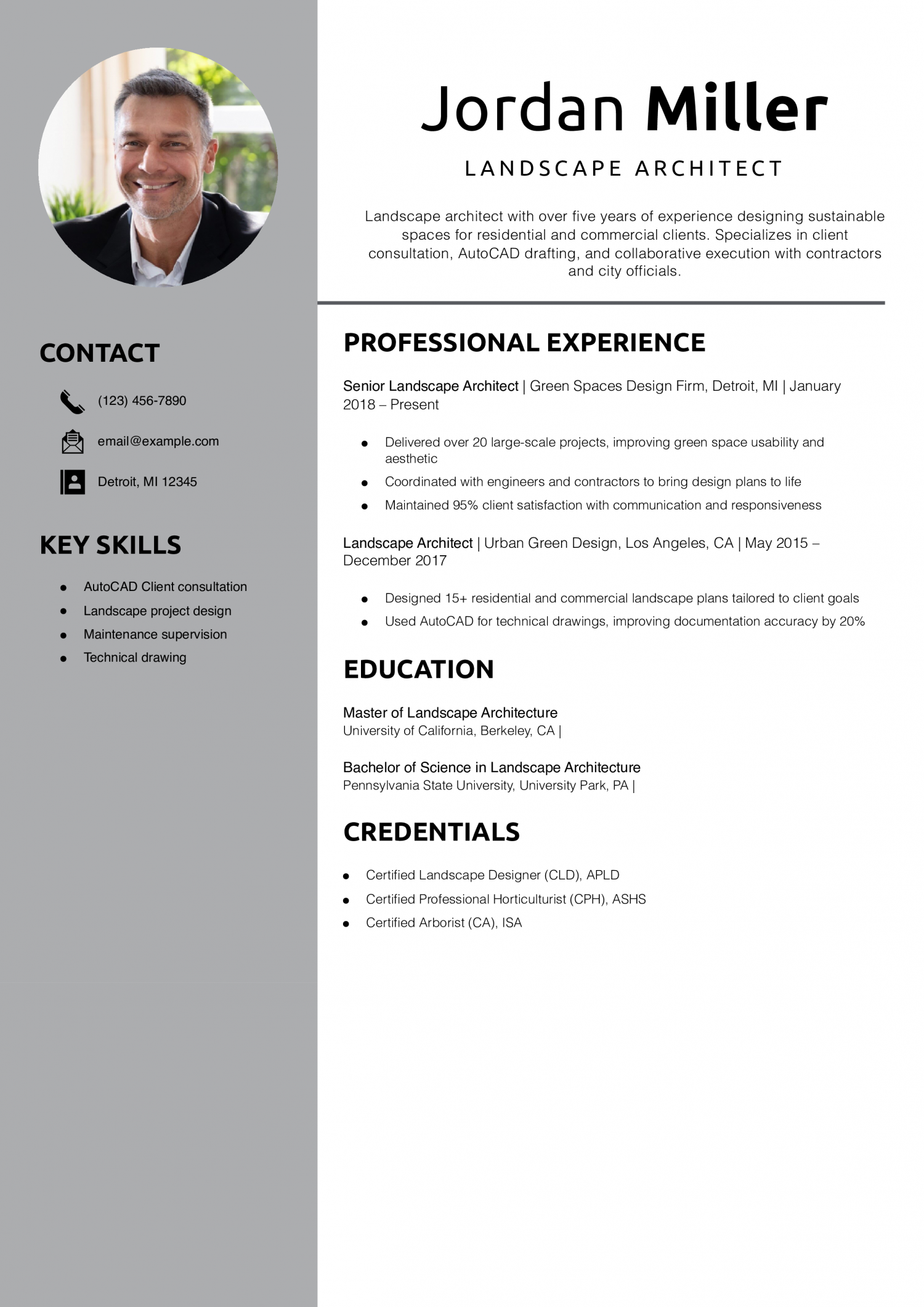 Landscape Architect Resume Example
