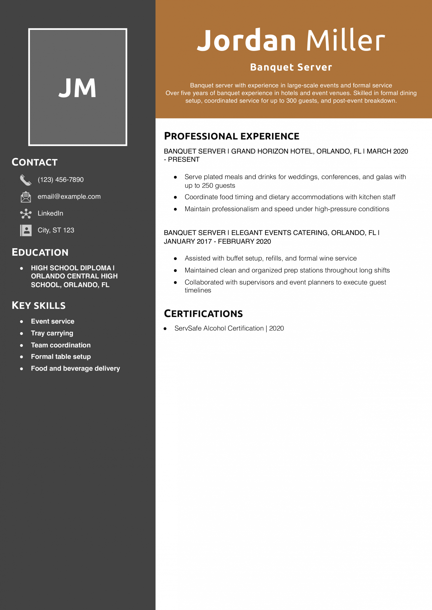 Banquet Server Resume Example