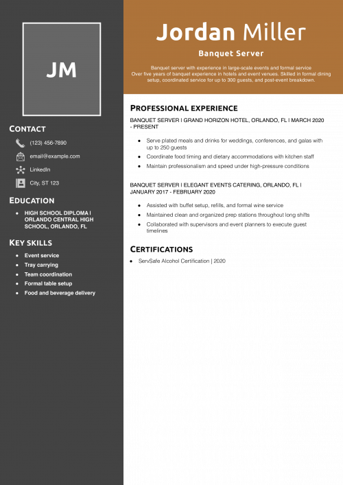 Banquet Server Resume Example
