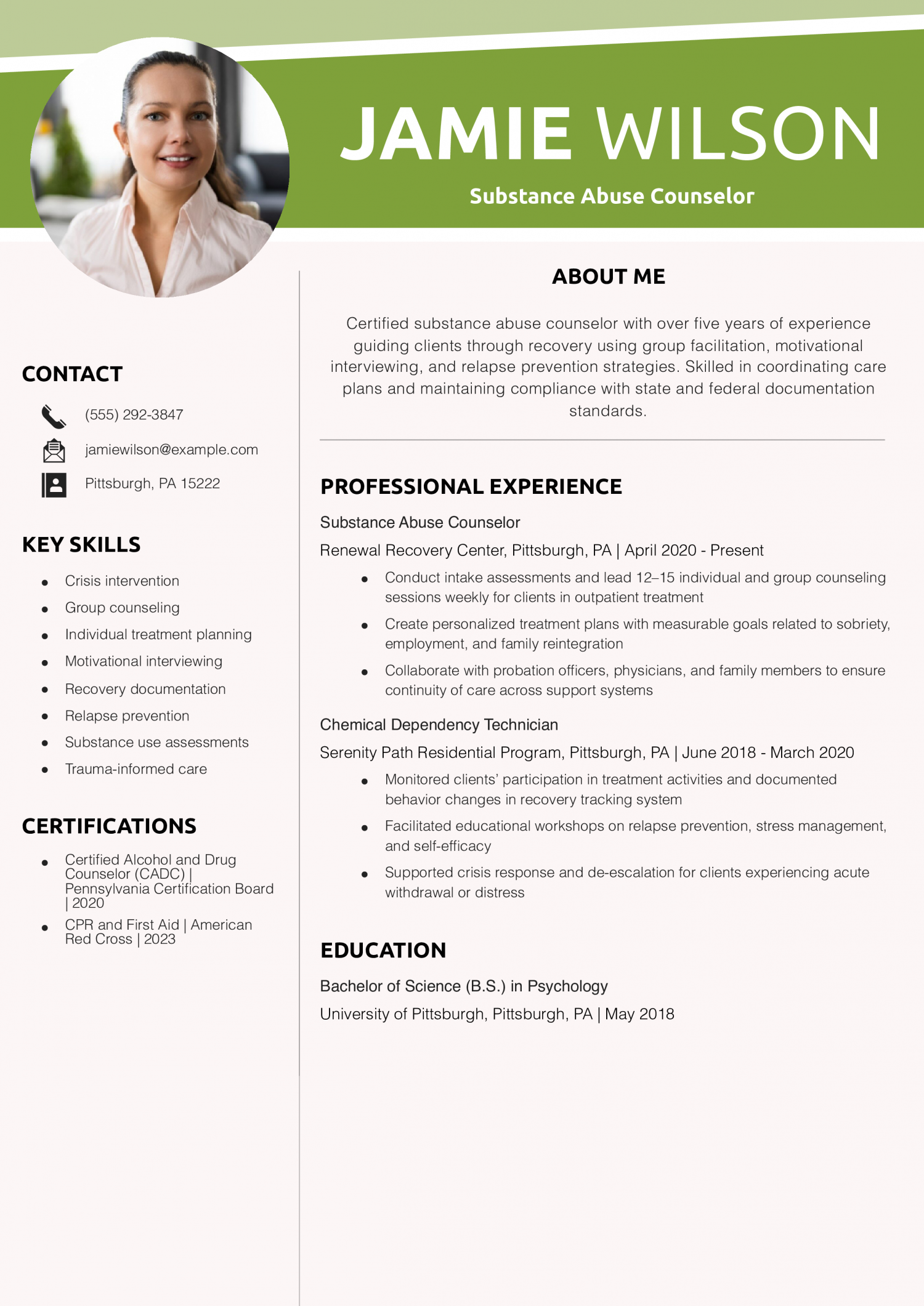 Substance Abuse Counselor Resume