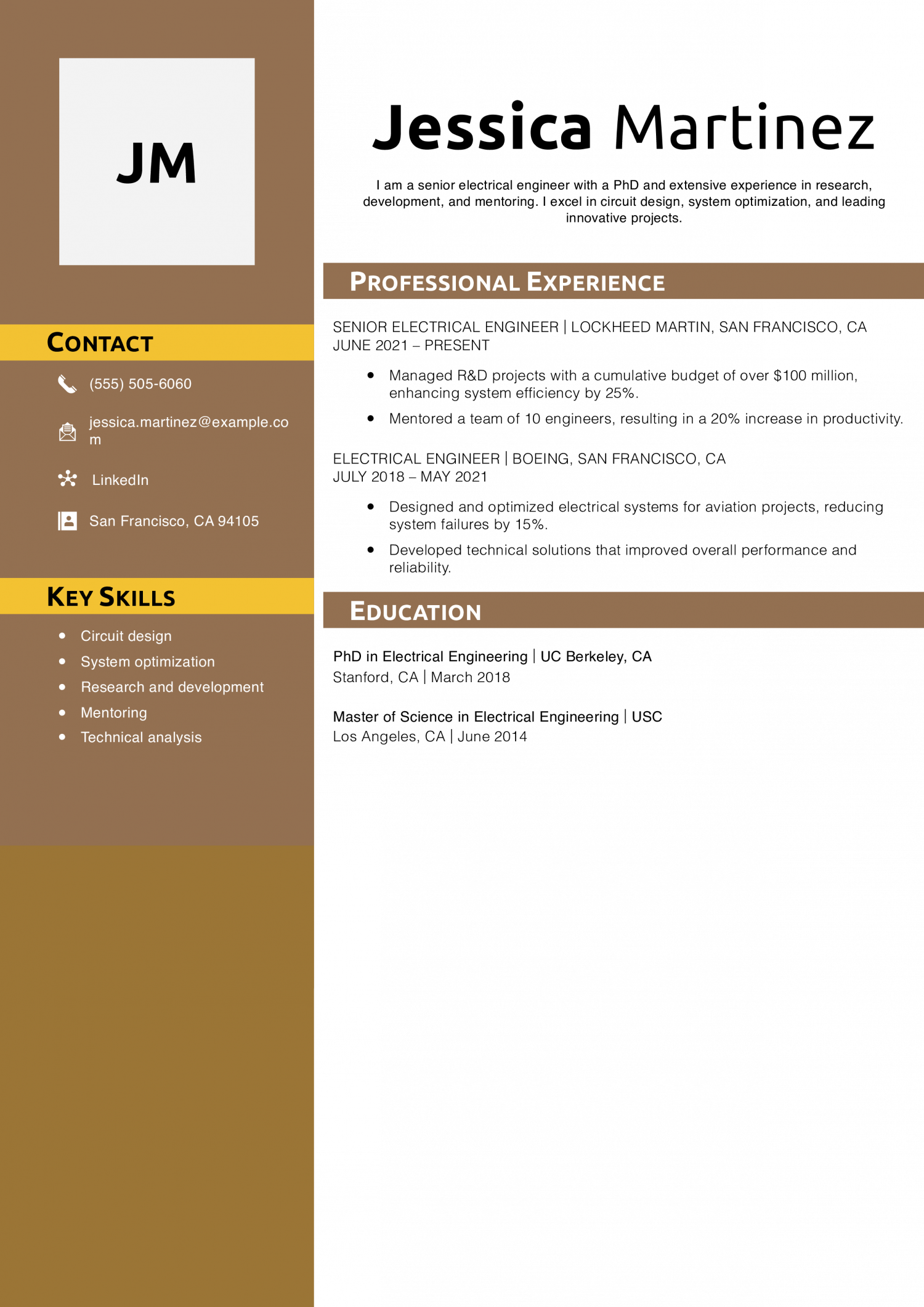 Senior Electrical Engineer Resume Example