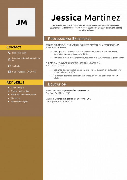 Senior Electrical Engineer Resume Example