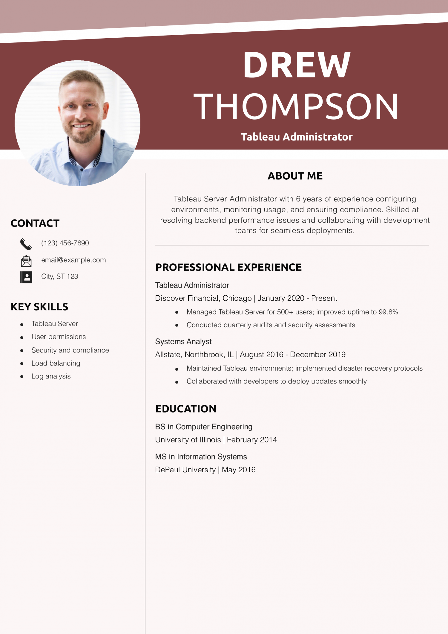 Tableau Administrator Resume Example