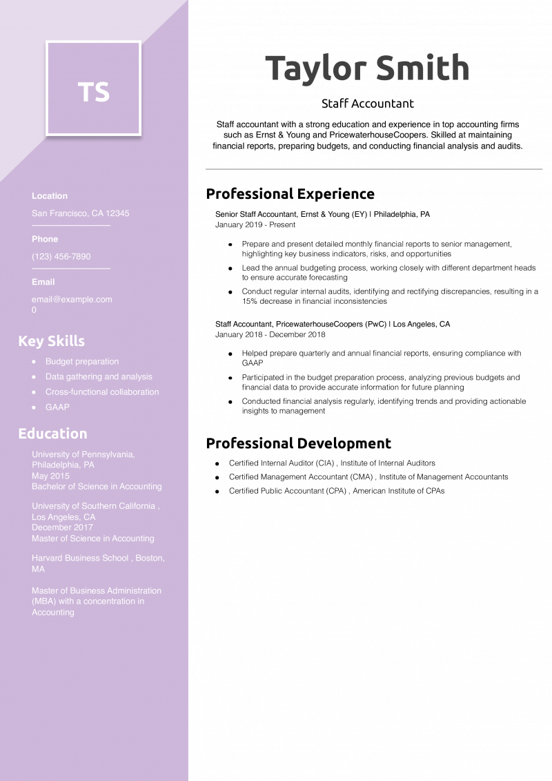 Staff Accountant Resume Example 