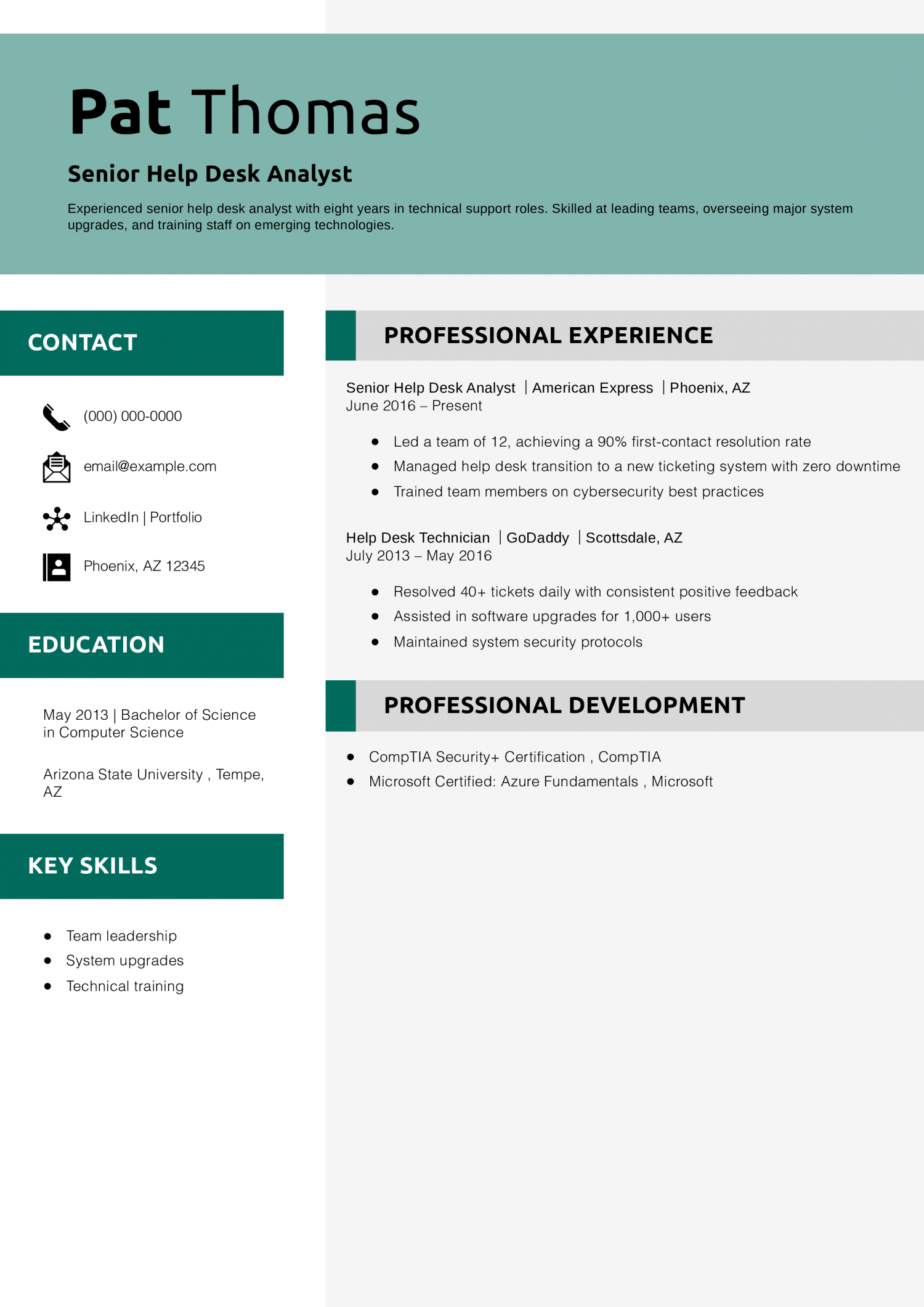 Senior Help Desk Analyst Resume Example 