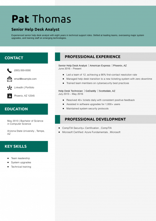 Senior Help Desk Analyst Resume Example 